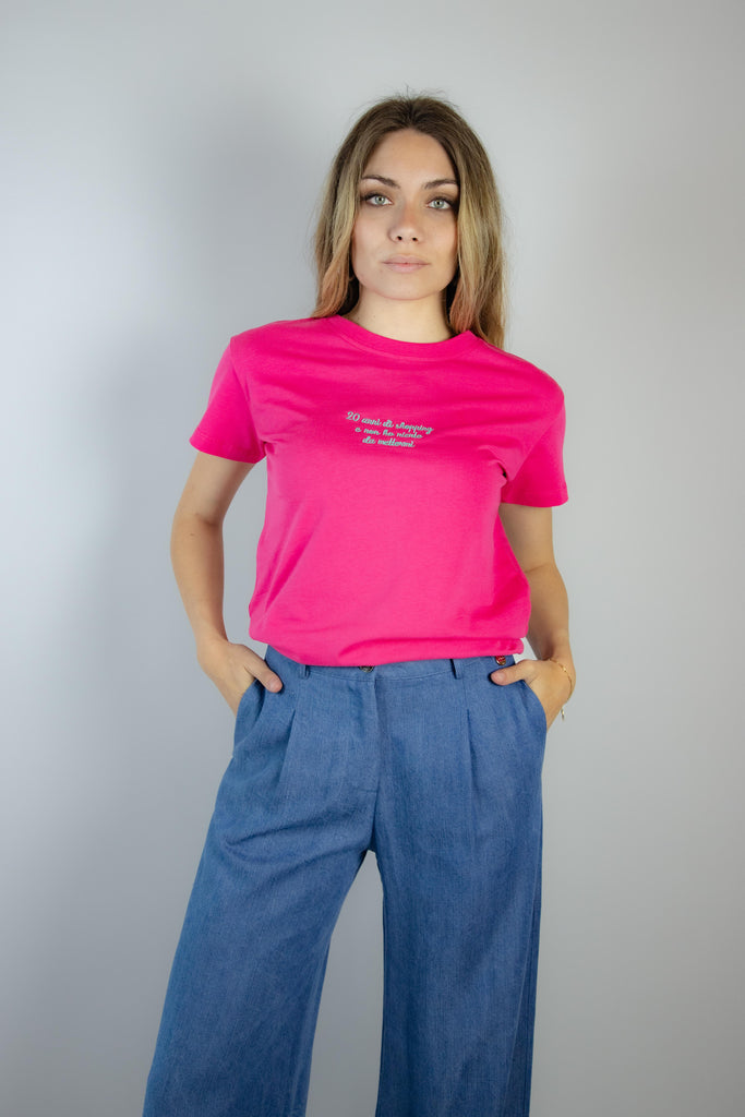 T-shirt fucsia con ricamo Shopping RI-SHOPPING FUXIA EGG FAMILY 