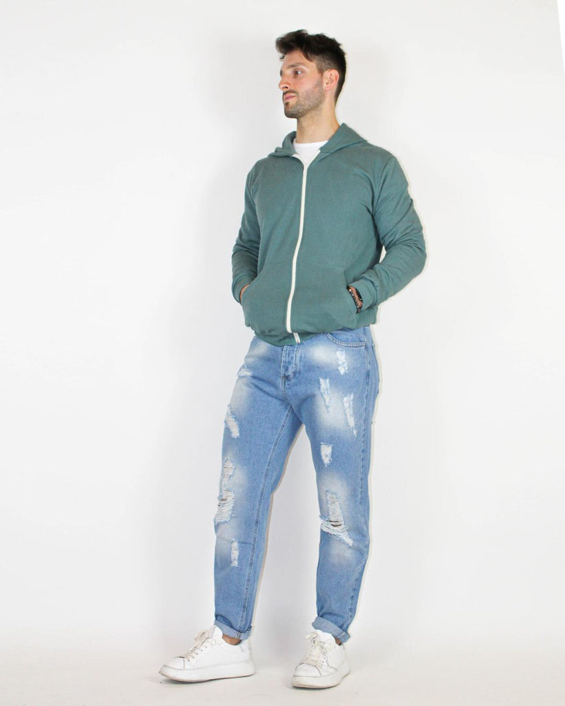 Jeans chiaro con strappi e schiariture Q063 DENIM EGG FAMILY 
