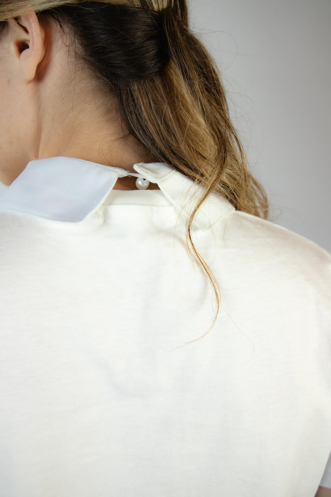 T-shirt bianca con colletto bianco e strass WILIZZ003 PANNA EGG FAMILY 