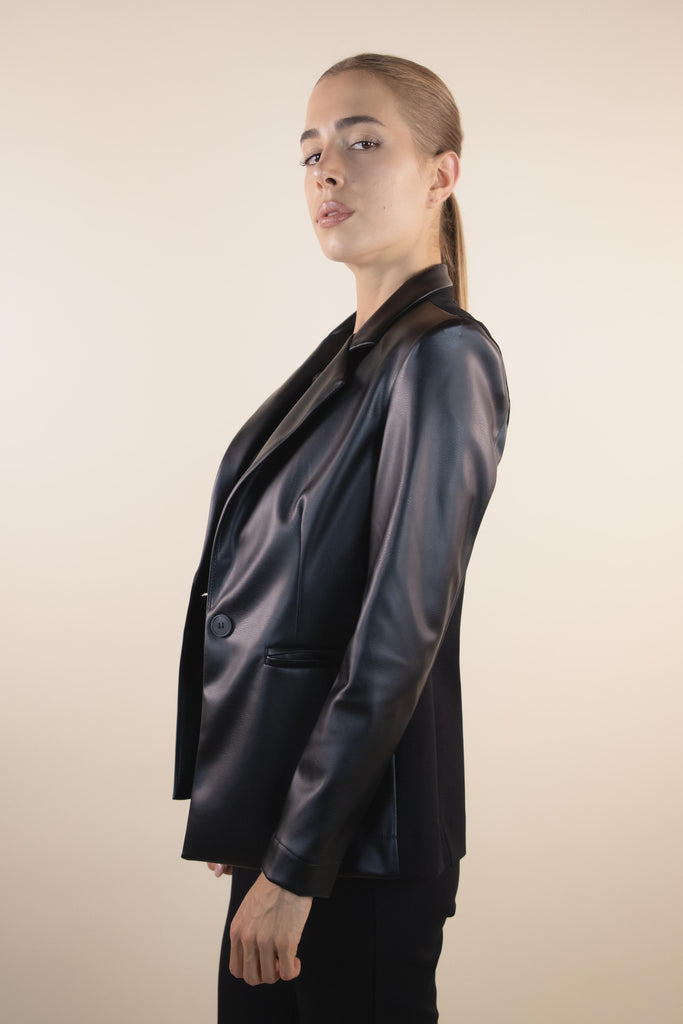 Blazer in ecopelle e punto milano nero H507/38 NERO EGG FAMILY 