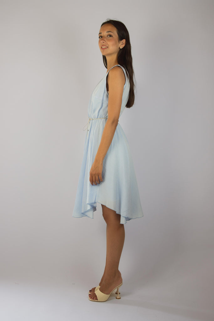 Abito in viscosa a righe celesti JA5098R7T102 RIGA CELESTE EGG FAMILY 