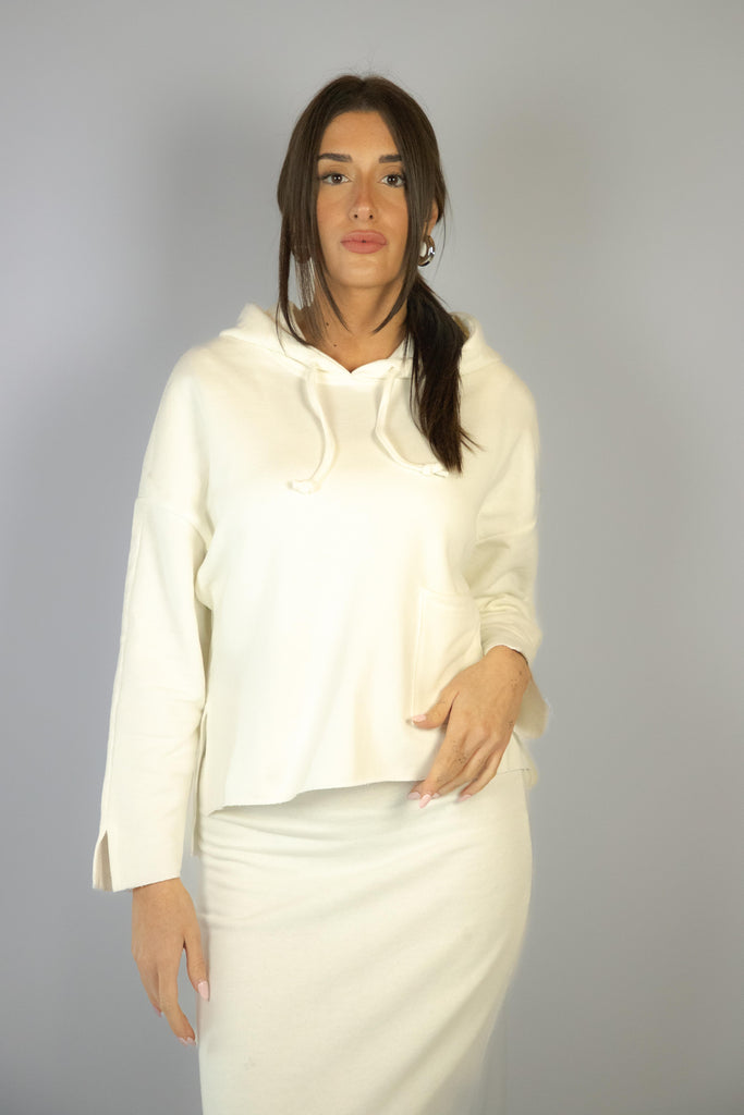 Felpa bianca leggera con cappuccio LOS ANGELES PANNA EGG FAMILY 