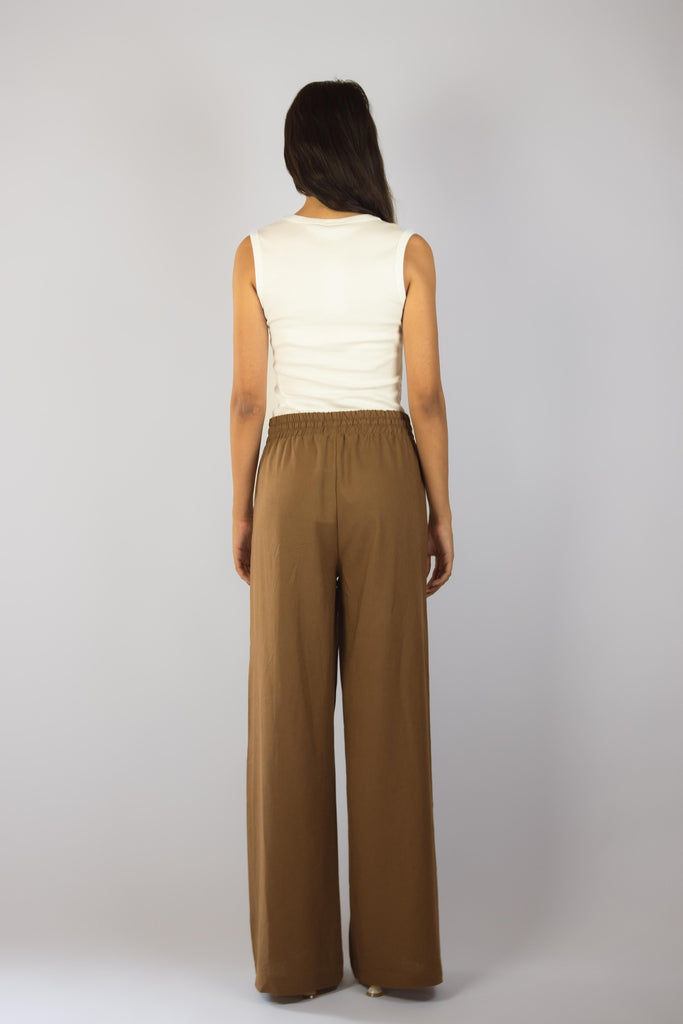 Pantalone in lino marrone JP3134T110 CACAO EGG FAMILY 