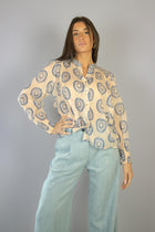 Camicia in cotone fantasia cipria e blu