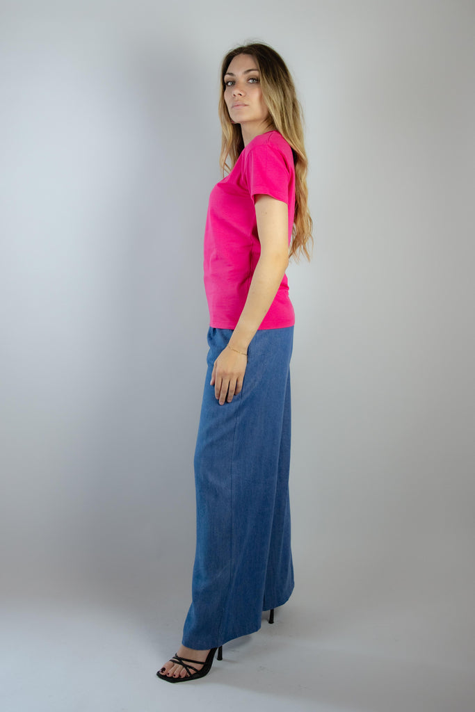 T-shirt fucsia con ricamo Shopping RI-SHOPPING FUXIA EGG FAMILY 