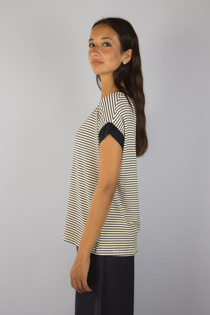 T-shirt a righe bianche e blu M6913R15T39 BLU EGG FAMILY 