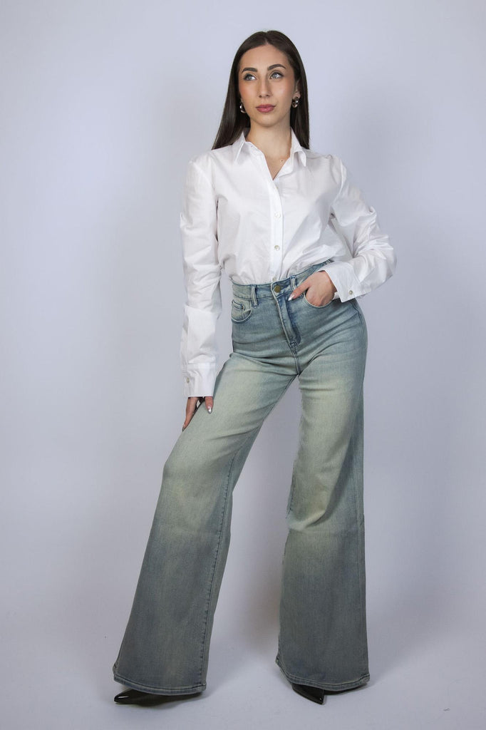 Jeans a palazzo vita alta denim chiaro EG808# DENIM EGG FAMILY 