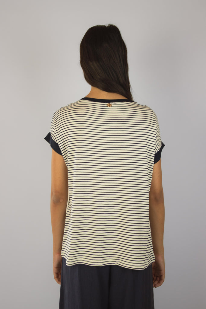 T-shirt a righe bianche e blu M6913R15T39 BLU EGG FAMILY 