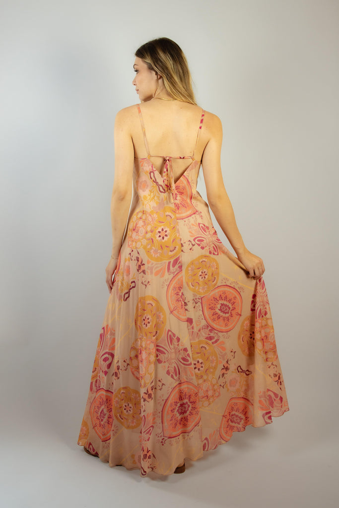 Abito lungo in fantasia floreale rosa 6840 AB VARIANTE 1 EGG FAMILY 