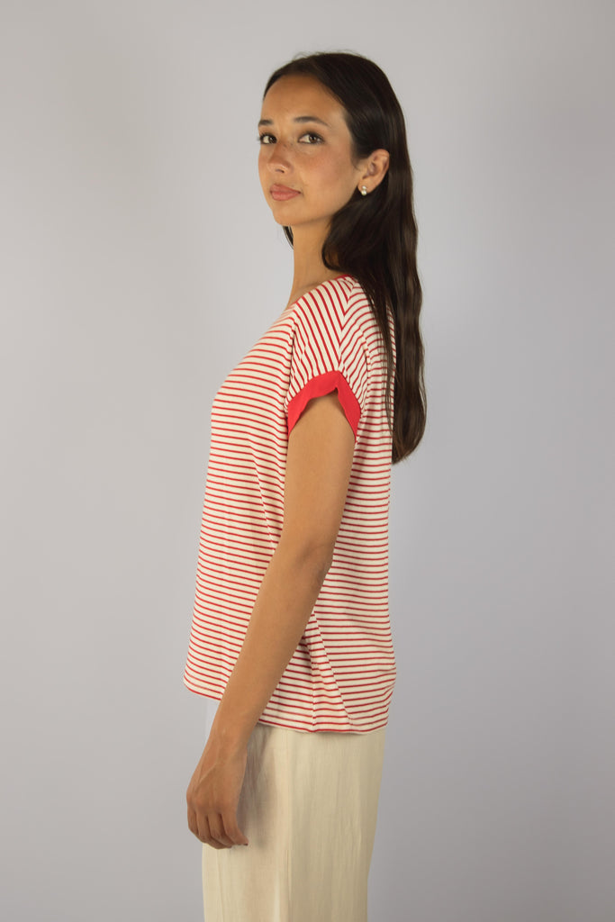 T-shirt a righe bianche e rosse M6412R15T39 ROSSO EGG FAMILY 