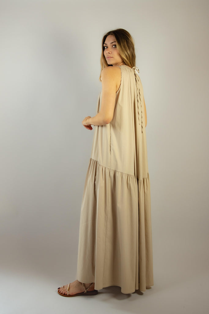 Abito lungo smanicato beige in viscosa G251/11 BEIGE EGG FAMILY 