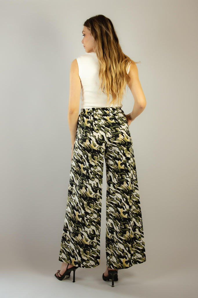 Pantalone in cotone fantasia bianca e verde G152/63 ARMY EGG FAMILY 