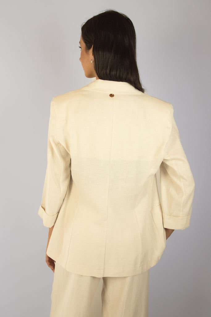 Giacca in lino color beige chiaro JK4210T110 BEIGE EGG FAMILY 