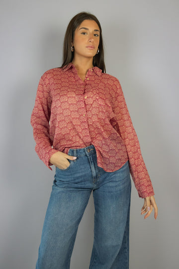 Camicia in cotone con micro fantasia floreale rossa 6435/B VARIANTE 1 EGG FAMILY 