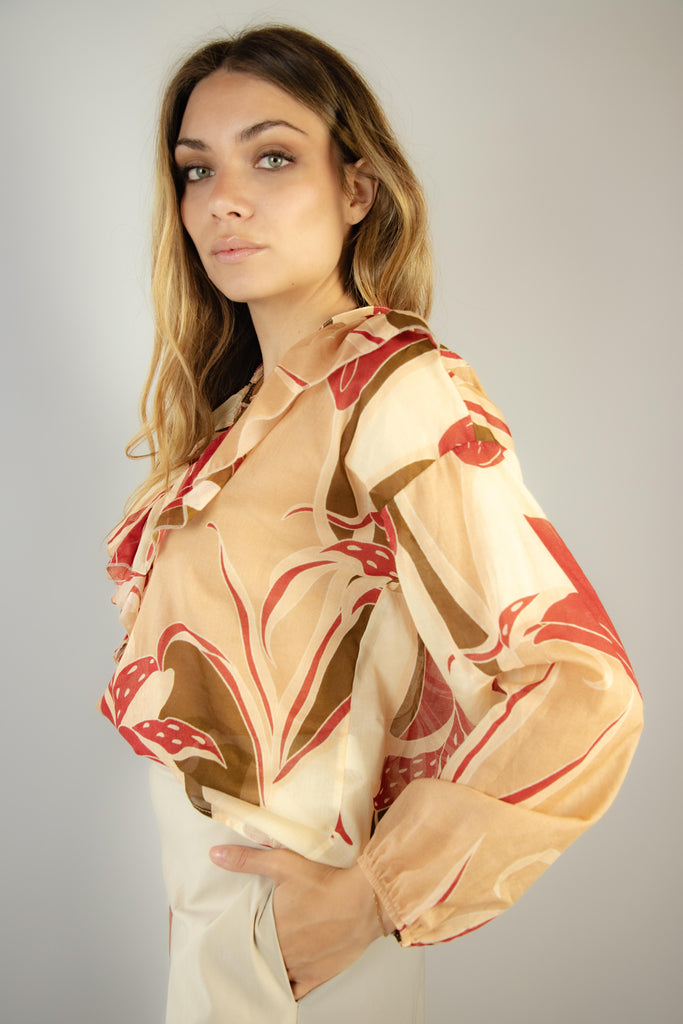 Camicia in mussola di cotone in fantasia rosa e rosso 7393 VARIANTE 1 EGG FAMILY 