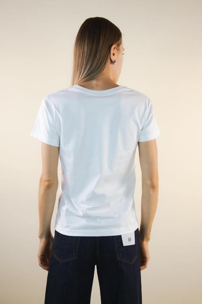 T-shirt bianca ricamo Ferie W1PLACIDO 04 FERIE PANNA/MORO EGG FAMILY 