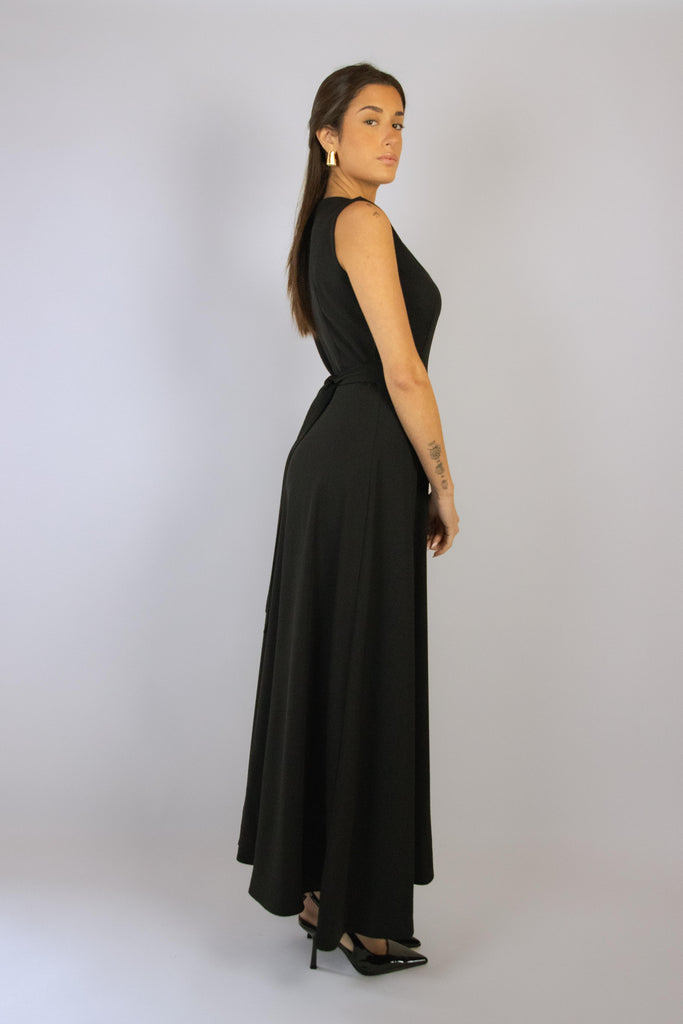 Abito lungo nero con spacco laterale G221/24 NERO EGG FAMILY 