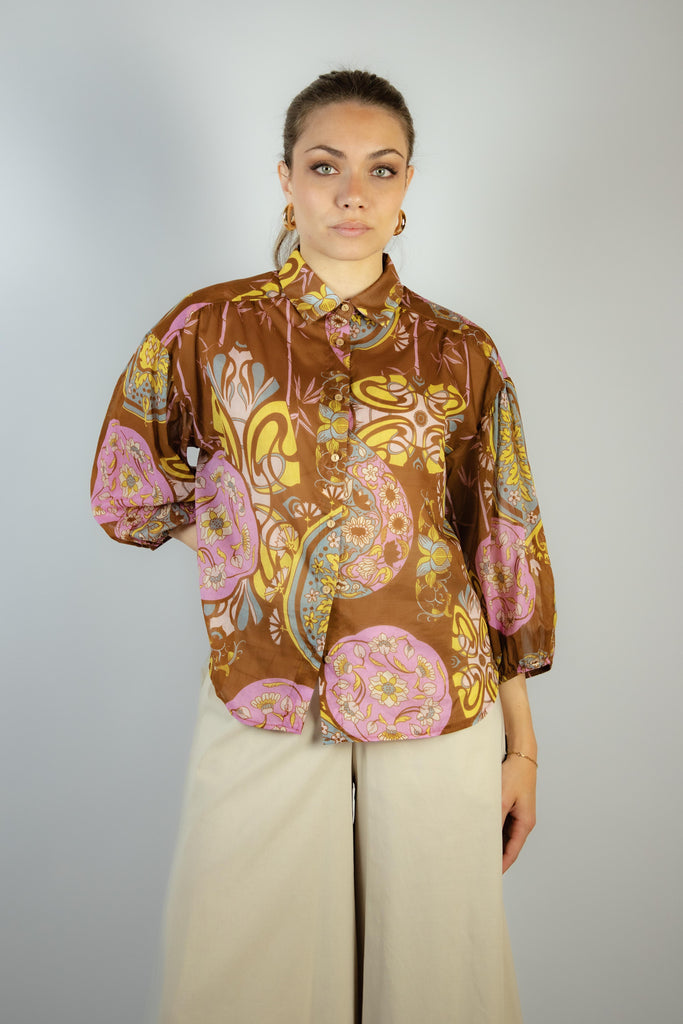 Camicia floreale marrone e rosa EG018 VARIANTE 2 EGG FAMILY 