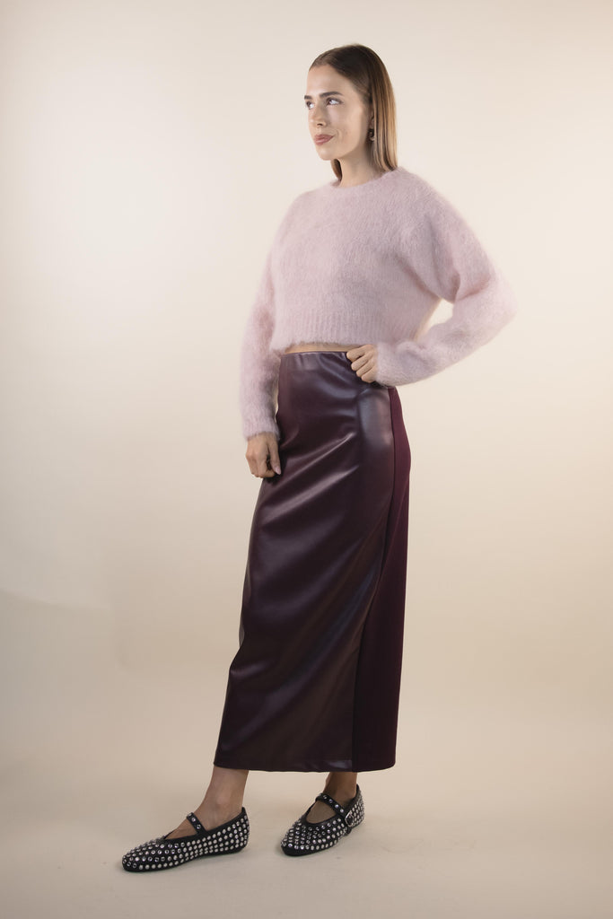 Gonna longuette amarone in ecopella e punto milano H329/38 AMARONE EGG FAMILY 