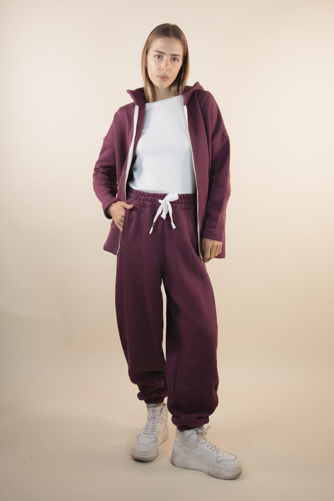 Pantalone bordeaux in felpa con polsino W1RICCI 02 BORDEAUX EGG FAMILY 