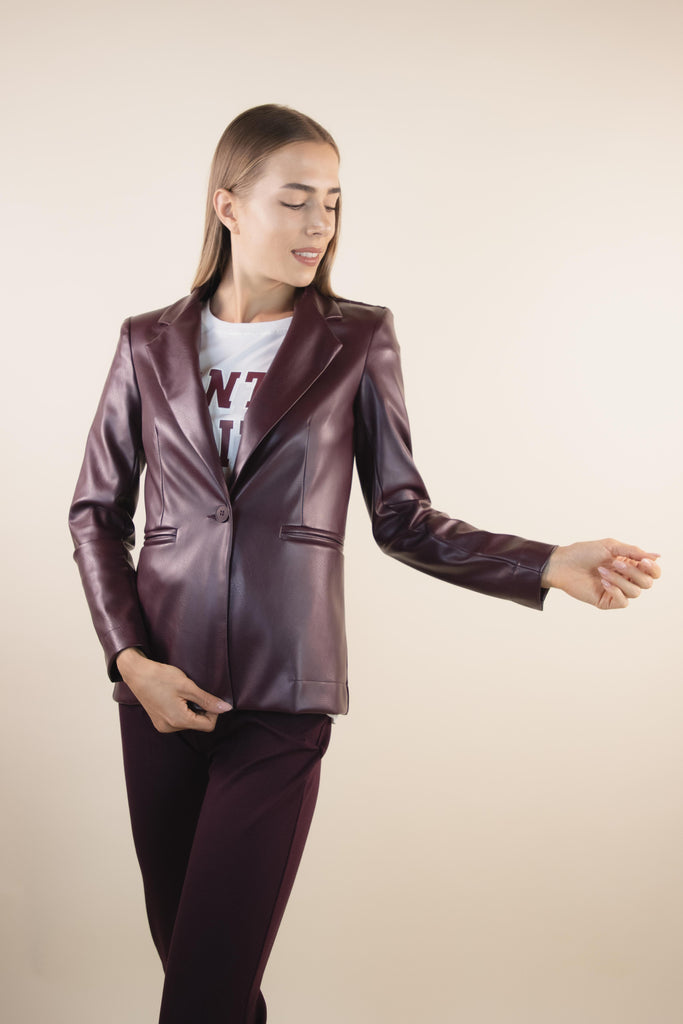 Blazer in ecopelle e punto milano amarone H507/38 AMARONE EGG FAMILY 