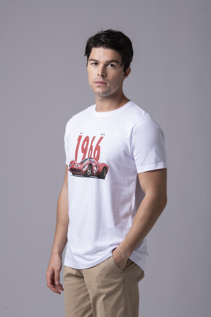 T-shirt bianca con stampa Ferrari 1966 177368 BIANCO EGG FAMILY 