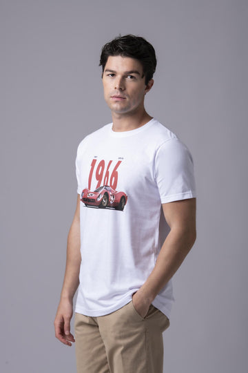 T-shirt bianca con stampa Ferrari 1966 177368 BIANCO EGG FAMILY 