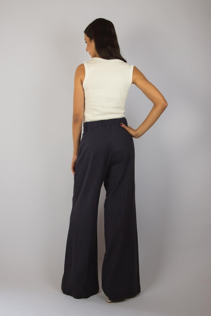 Pantalone lungo in lino blu JP3001T110 BLU EGG FAMILY 