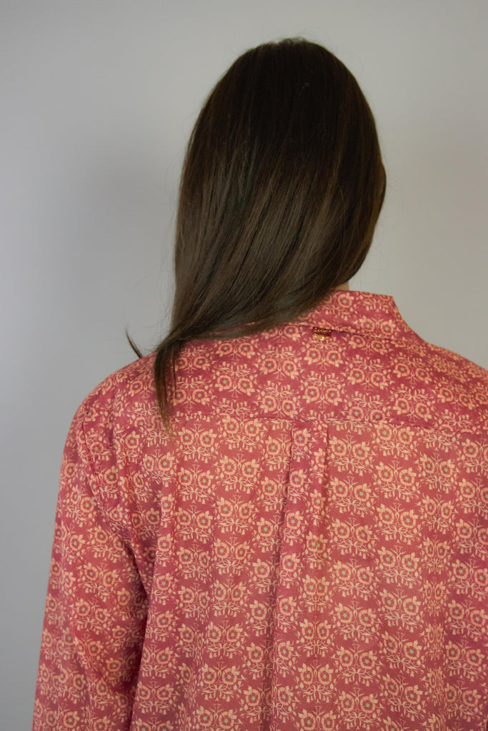 Camicia in cotone con micro fantasia floreale rossa 6435/B VARIANTE 1 EGG FAMILY 