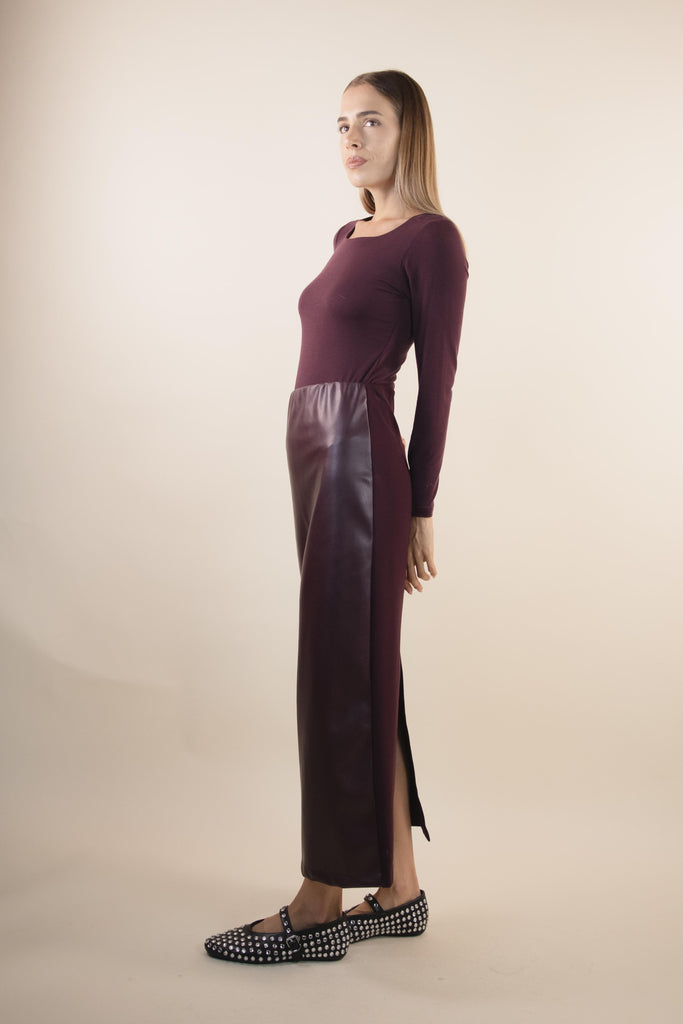 Gonna longuette amarone in ecopella e punto milano H329/38 AMARONE EGG FAMILY 