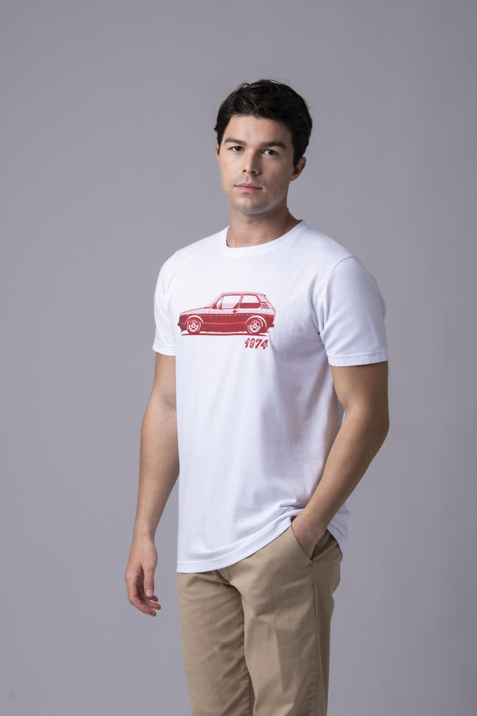 T-shirt bianca con auto 1974 177365 BIANCO EGG FAMILY 