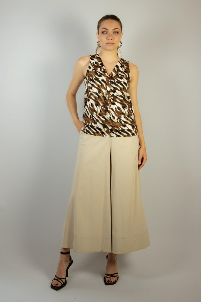 Blusa in fantasia bianca e marrone G640/63 TABACCO EGG FAMILY 