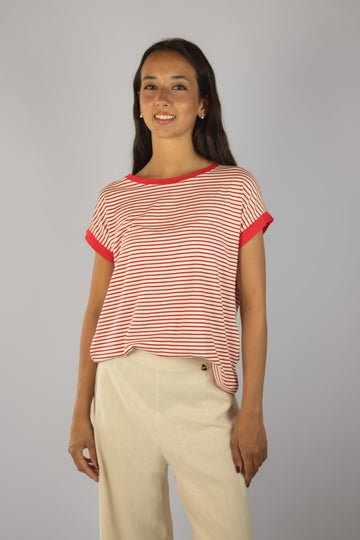 T-shirt a righe bianche e rosse M6412R15T39 ROSSO EGG FAMILY 