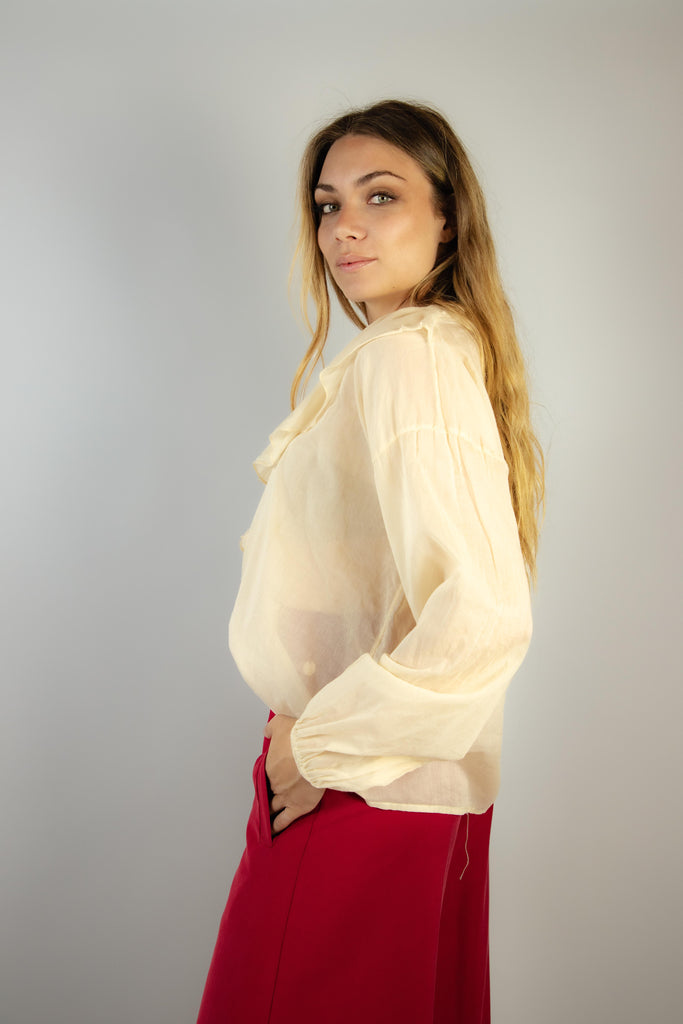 Camicia in mussola di cotone con rouche beige 7393 CERAMIC EGG FAMILY 