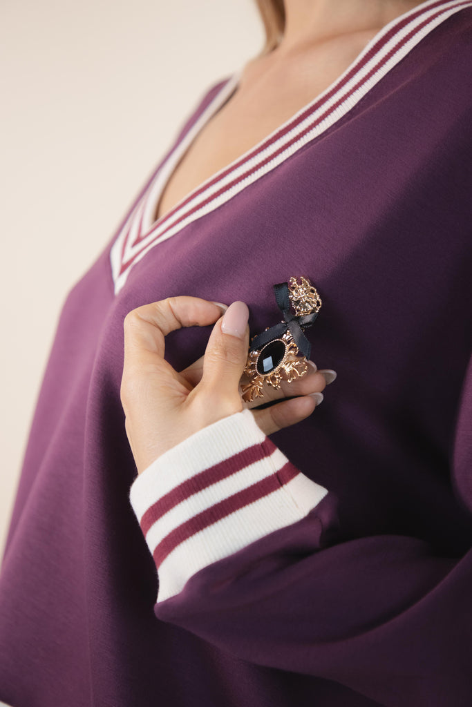 Felpa con spilla vinaccia W1RICCI 11 VINACCIA/AVORIO EGG FAMILY 