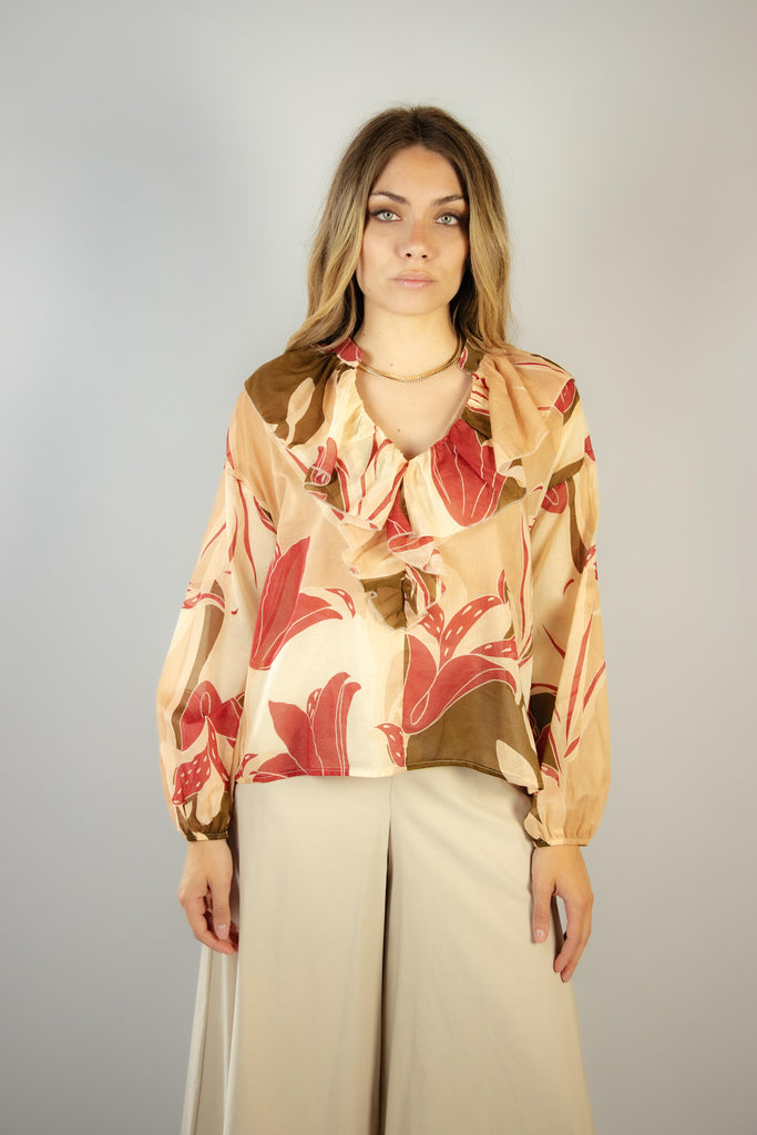 Camicia in mussola di cotone in fantasia rosa e rosso 7393 VARIANTE 1 EGG FAMILY 