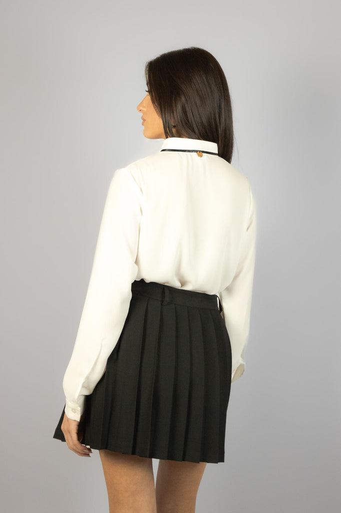 Camicia bianca con plissettatura e fiocco in raso nero JULY CAJULY T50 PANNA EGG FAMILY 