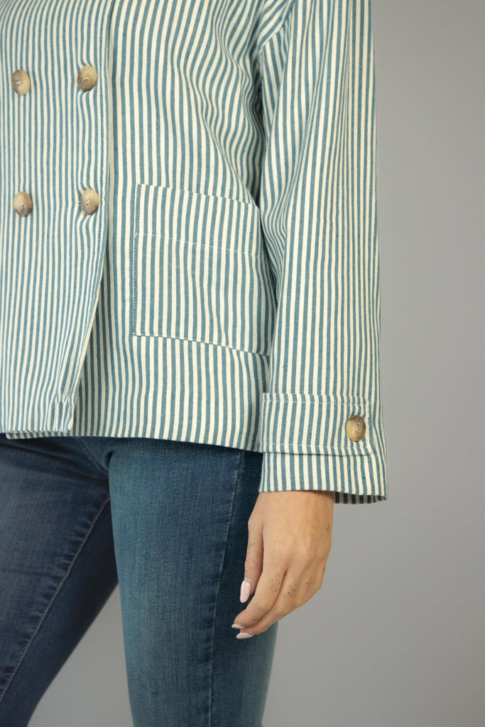 Trench corto in cotone a righe bianche e blu chiaro 50826 ECLIPSE EGG FAMILY 