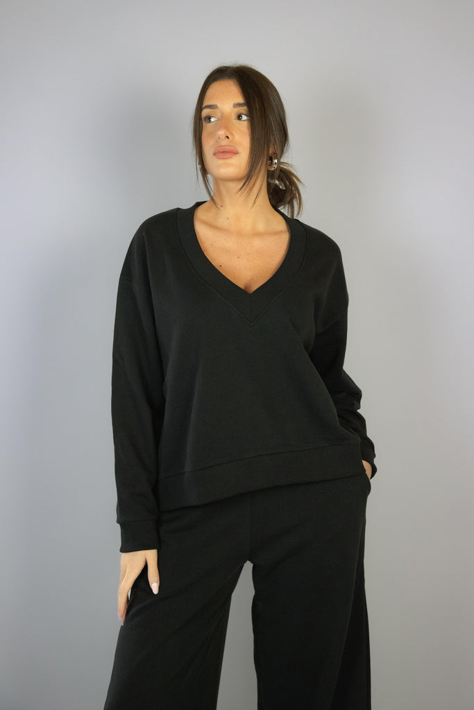 Felpa nera leggera con scollo a V BROOKLYN NERO EGG FAMILY 