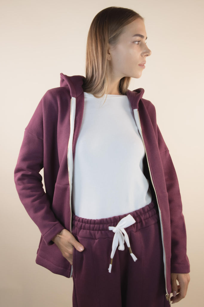 Pantalone bordeaux in felpa con polsino W1RICCI 02 BORDEAUX EGG FAMILY 