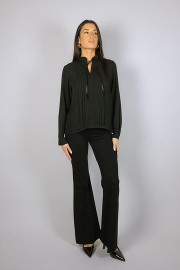 Camicia con plissettatura e fiocco in raso JULY CAJULY T50 NERO EGG FAMILY 