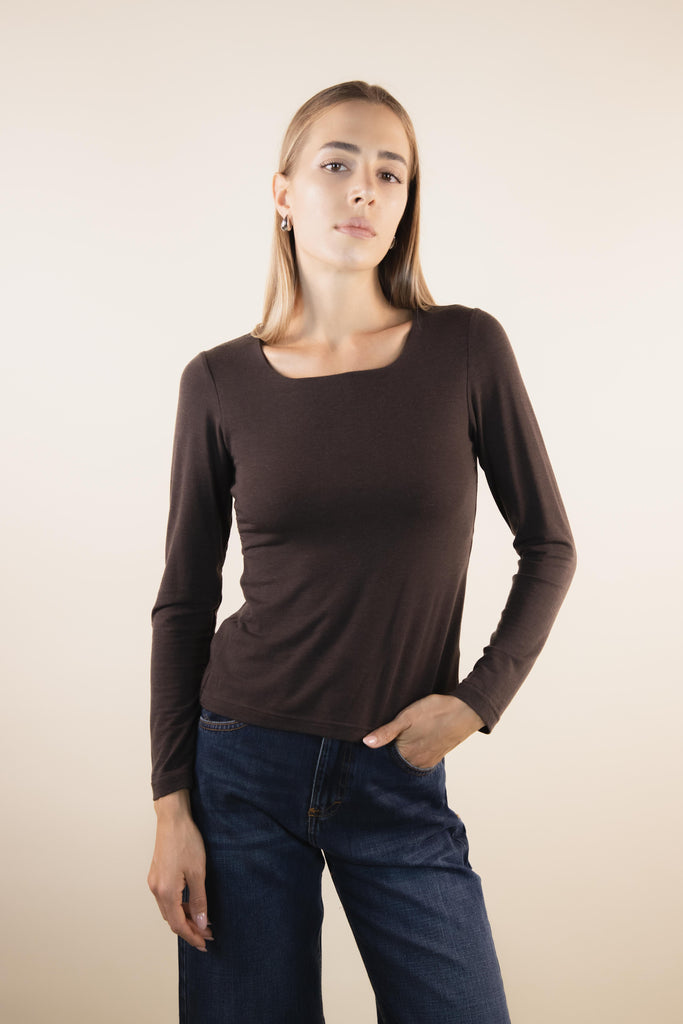 Maglia con scollo quadrato fondente H413/6 FONDENTE EGG FAMILY 