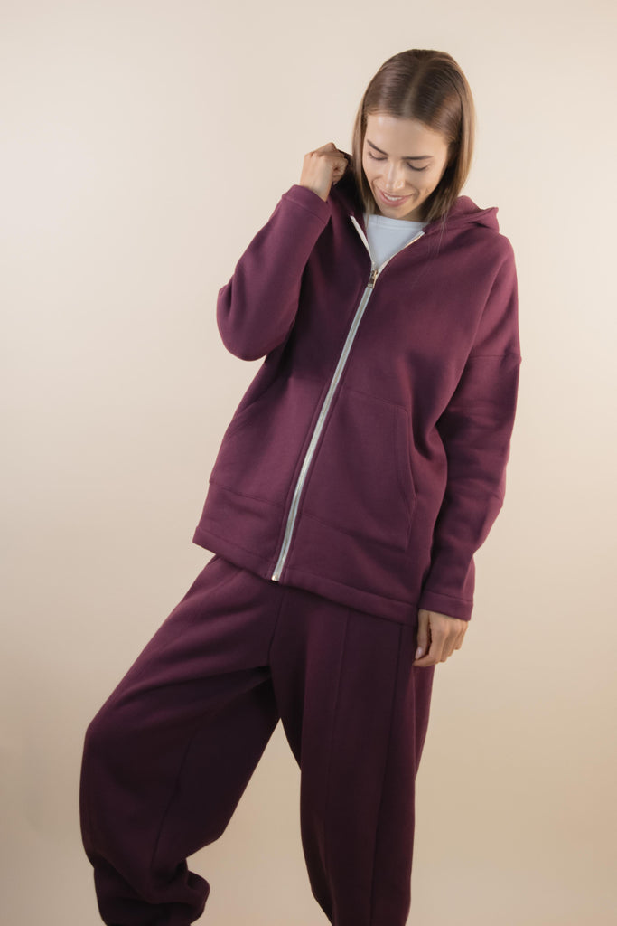 Felpa over bordeaux con zip W1LISI 16 BORDEAUX EGG FAMILY 