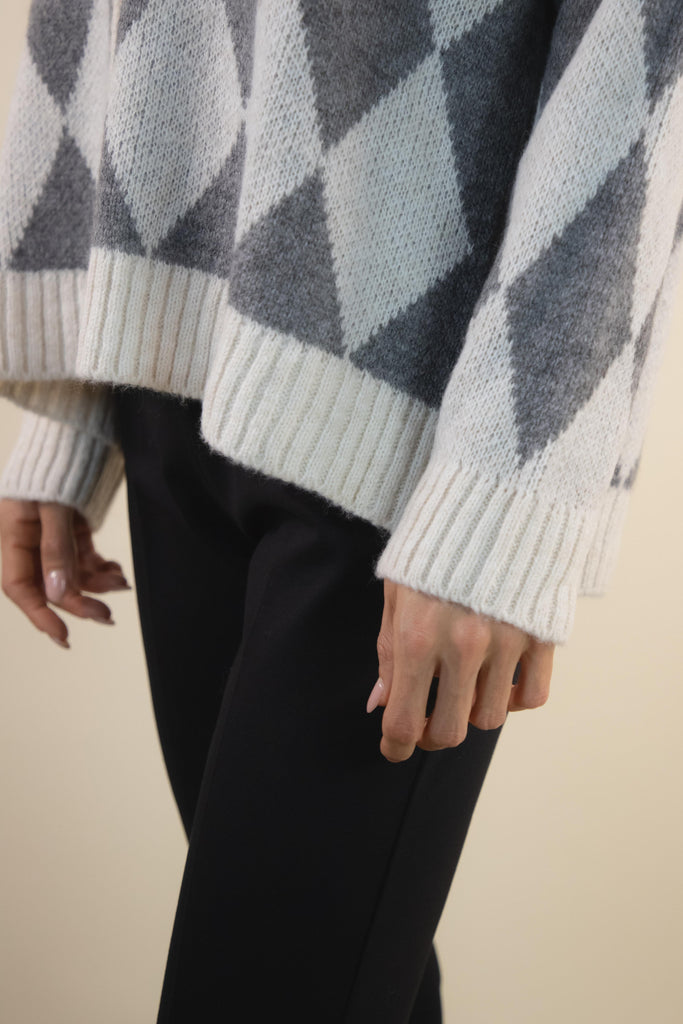 Cardigan a rombi grigio CR966 PANNA/GRIGIO EGG FAMILY 