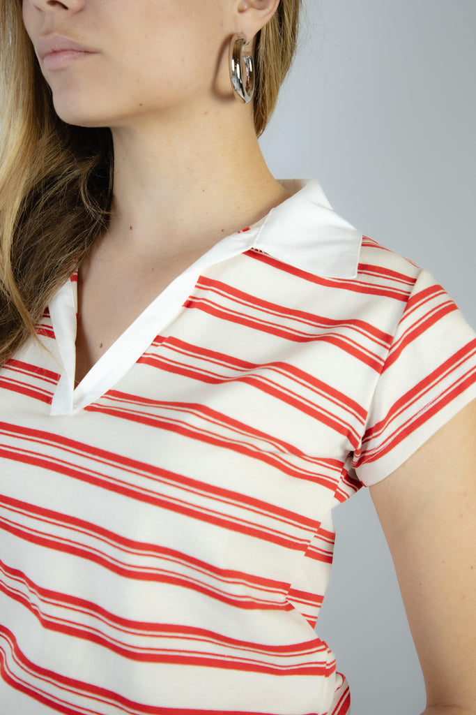 T-shirt polo a righe panna e rosso TSC0135 ROSSO EGG FAMILY 