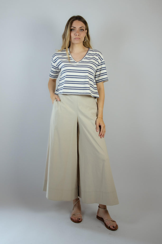 T-shirt a righe panna e blu MGC0070 JEANS EGG FAMILY 