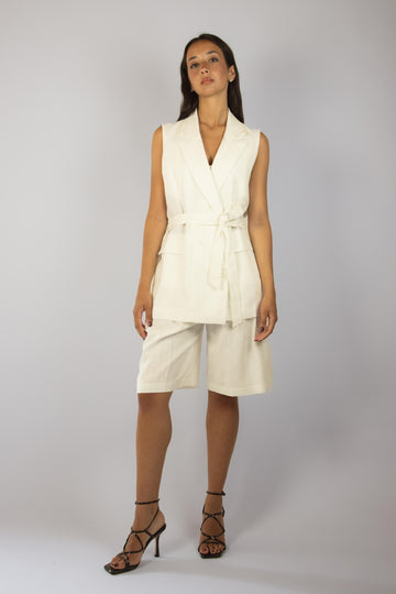 Gilet in lino color bianco JK4455T110 LATTE EGG FAMILY 