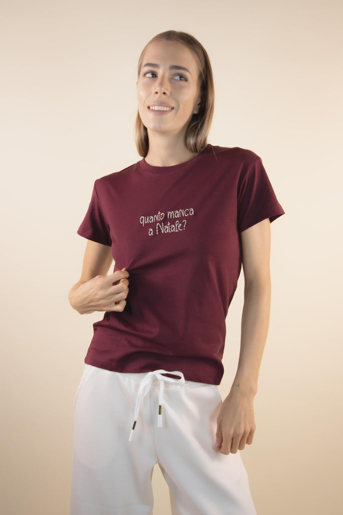 T-shirt bordeaux con ricamo Natale W1PLACIDO 06 NATALE BORDEAUX/PANNA EGG FAMILY 