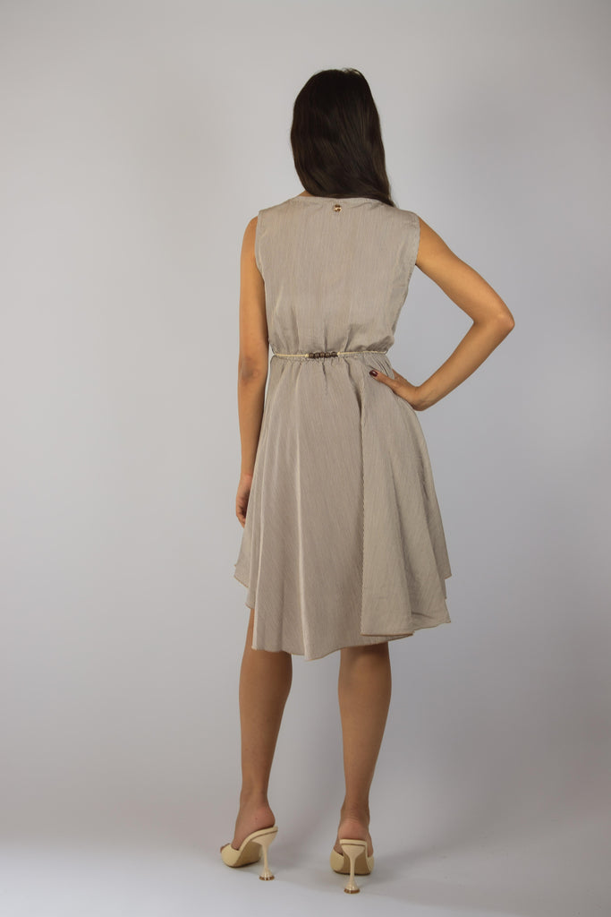 Abito con scollo a V a righe marroni JA5098R7T102 RIGA MORO EGG FAMILY 