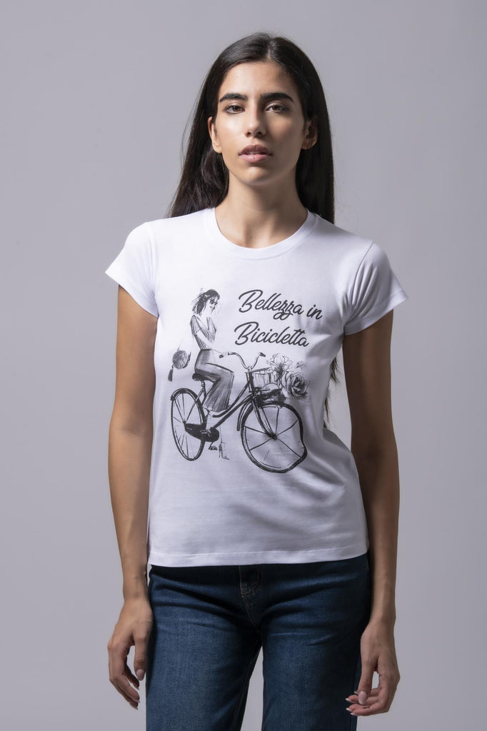 T-shirt Bellezza in bicicletta 177347 BIANCO EGG FAMILY 